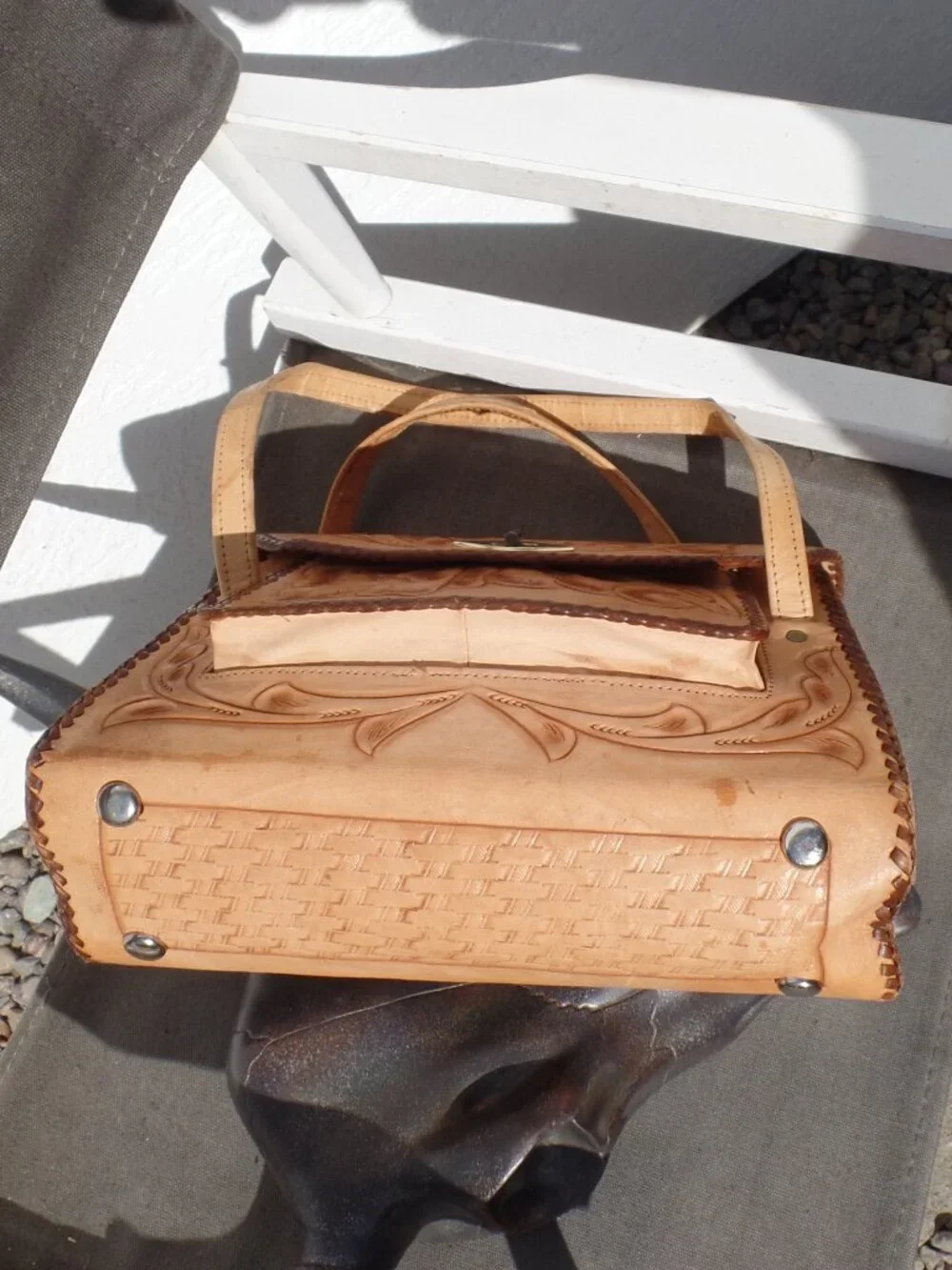 Vintage Hand-Tooled Leather Mexican Top-Handle Satchel 70's